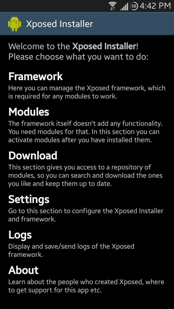 Xposed Installer Home Screen