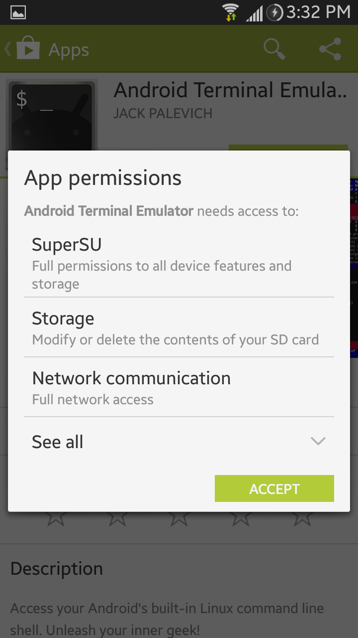 Google Play Permissions Prompt