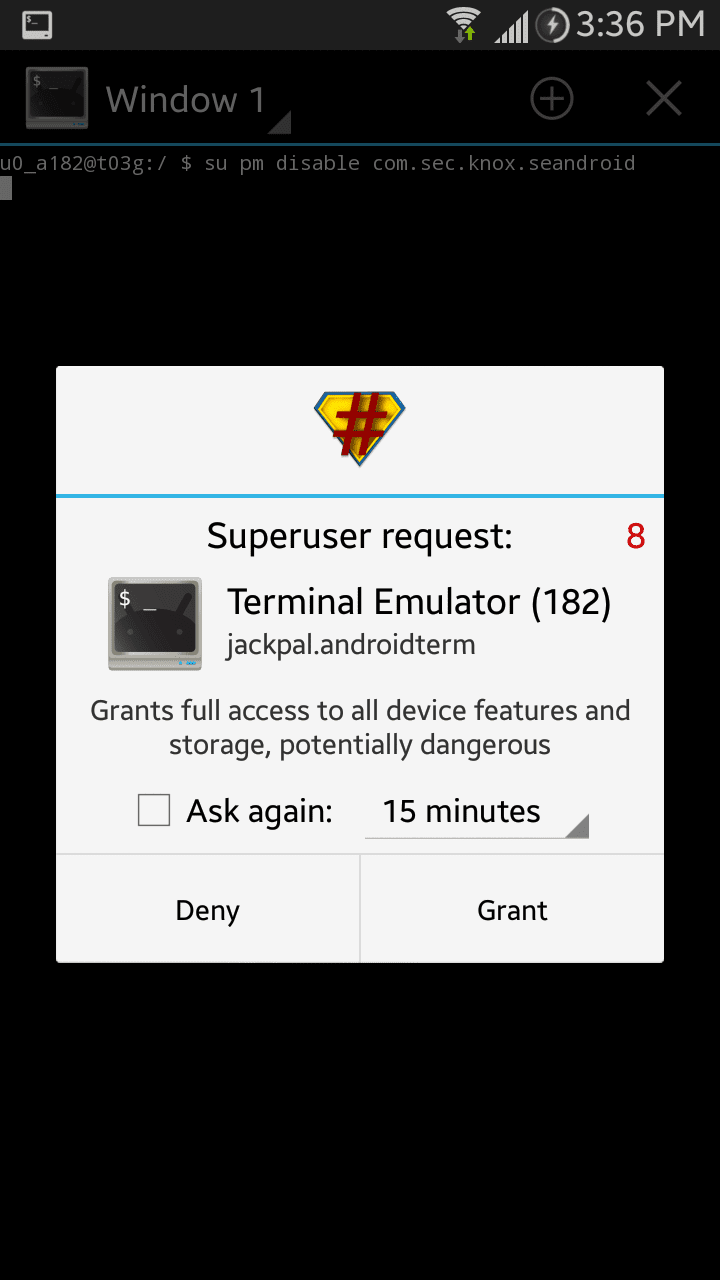 Superuser access prompt for terminal
