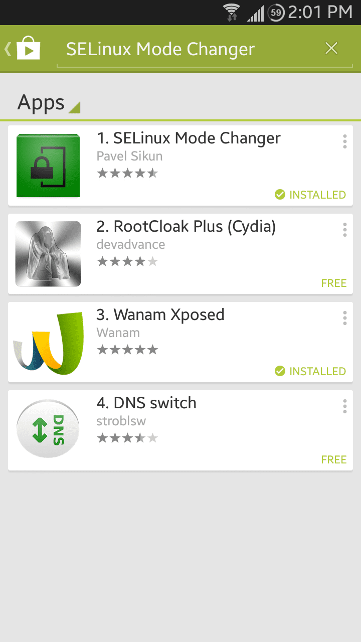 Searching SELinux Mode Changer on Google Play