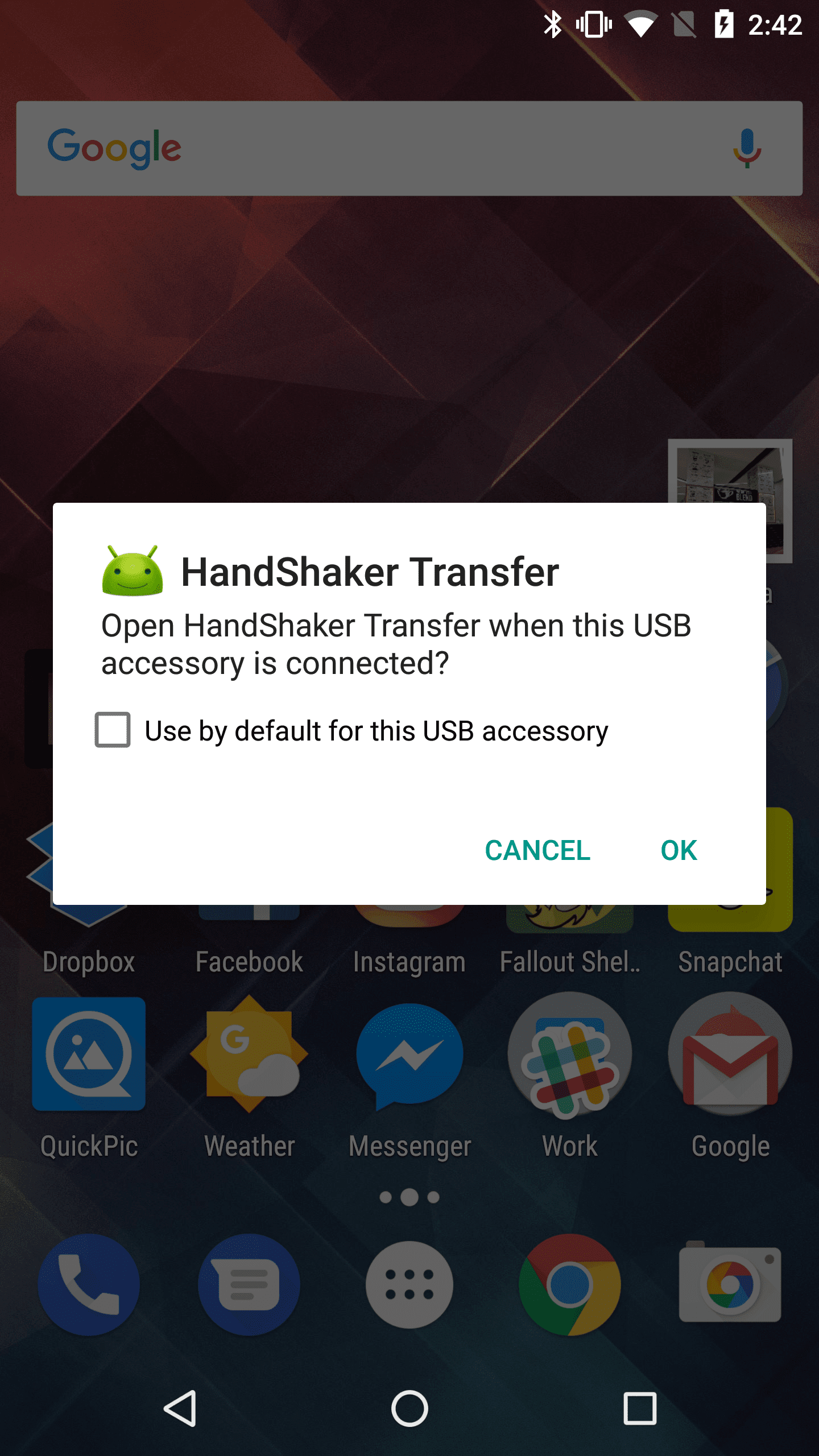 HandShaker Android Default Selection