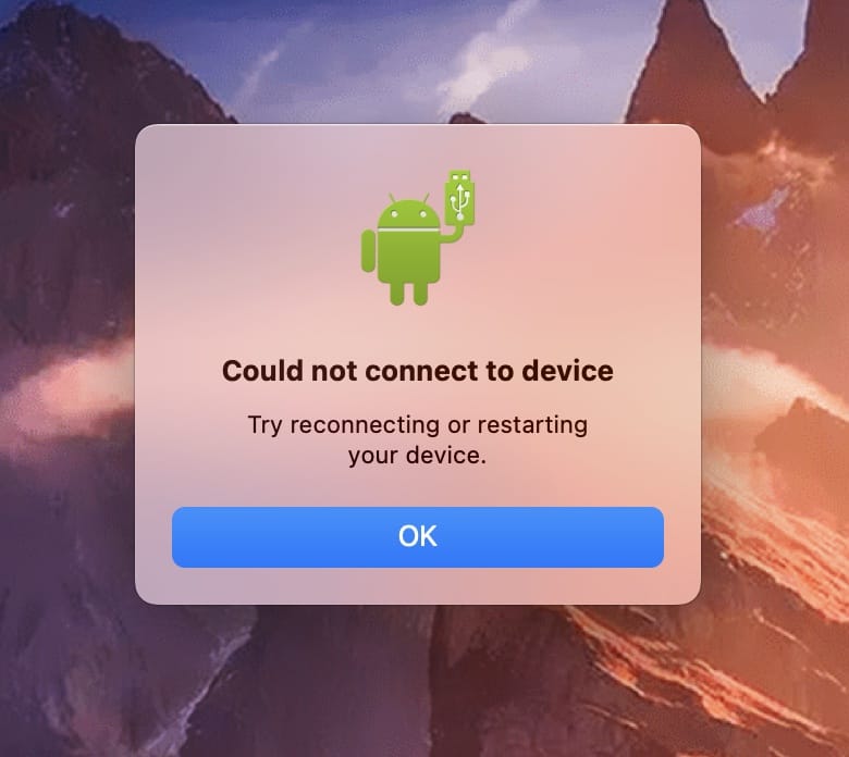 Android File Transfer - Could not connect to device