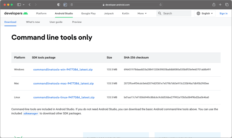 Download Android SDK Command Line Tools (2026)
