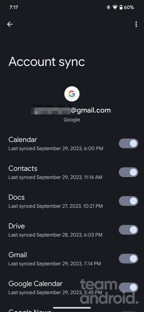 Enable Gmail sync settings