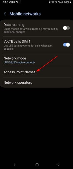 Android Mobile Networks Settings to Access "Access Point Names"