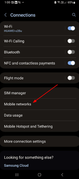 Connection Settings on Android to Access "Mobile networks"