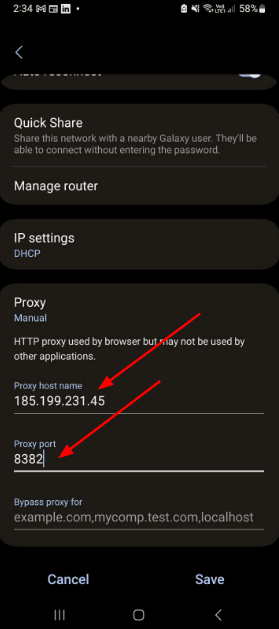 Proxy Address & Port No. Settings in Android