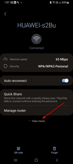 Connected Wi-Fi Settings