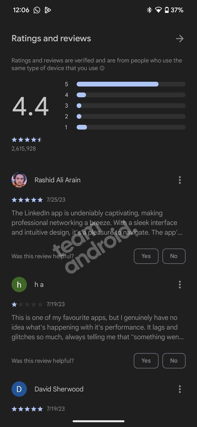 Check user reviews and ratings on the Google Play Store